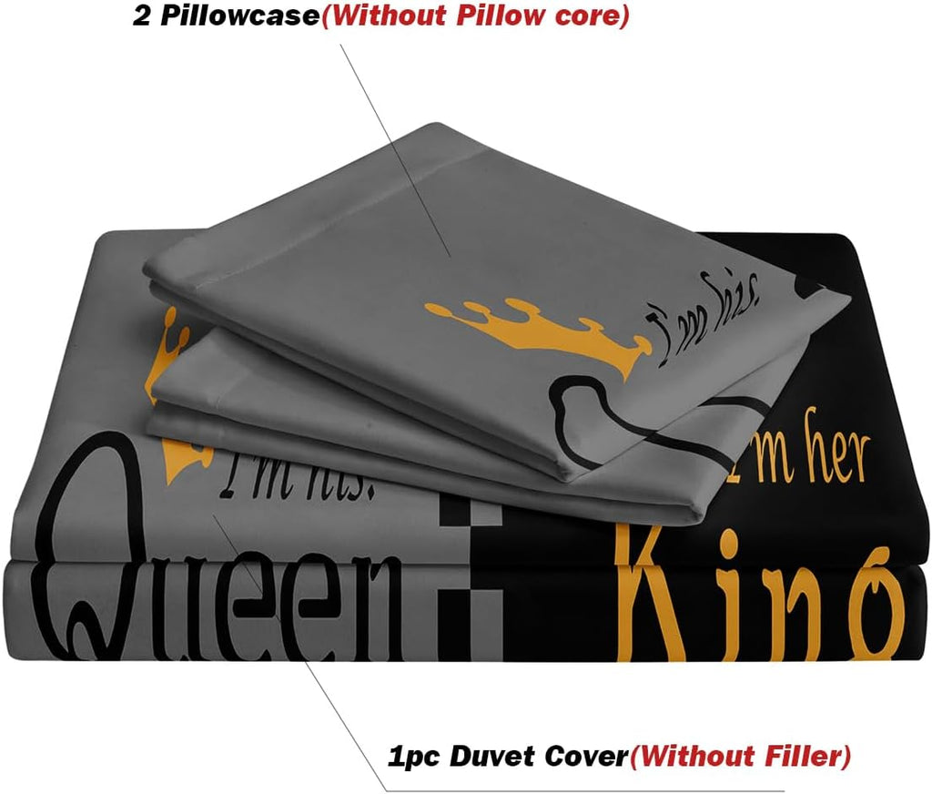 Lover Duvet Cover Set - Queen, Advanced Gray & Black Couple Bedding 3D Digital Printed Duvet Cover King and Queen