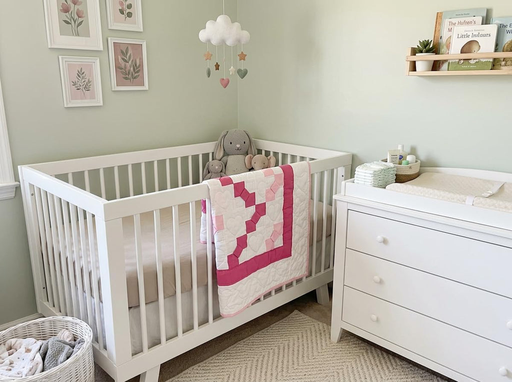 Baby Girl Quilt Hand Sewn Dark Light Pink Bow Ties Polka Dot Back