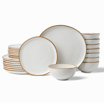 Stoneware Dinnerware Sets for 8, Reactive Glaze Plates and Bowls, White