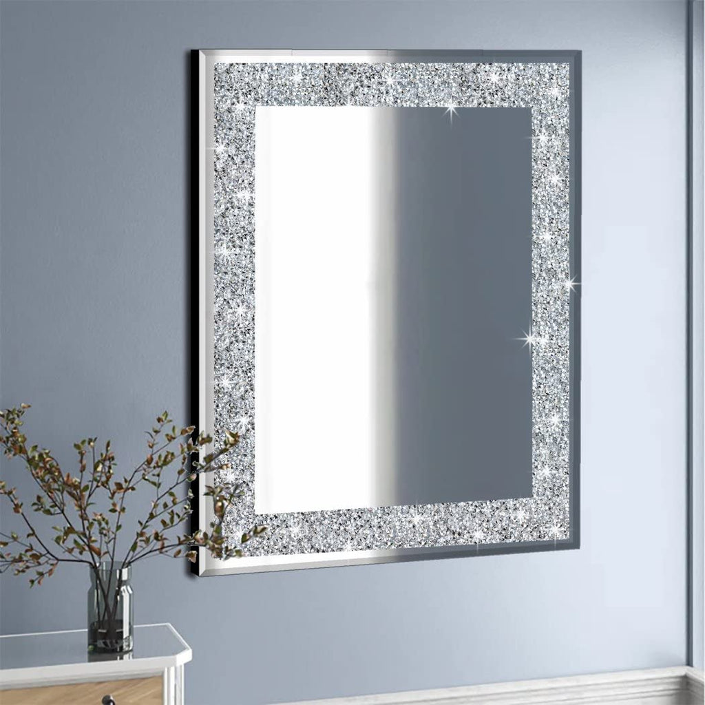 Crystal Crush Diamond Rectangle Silver Mirror for Wall Decoration 24x32inch Wall Hang Frameless Mirror Acrylic