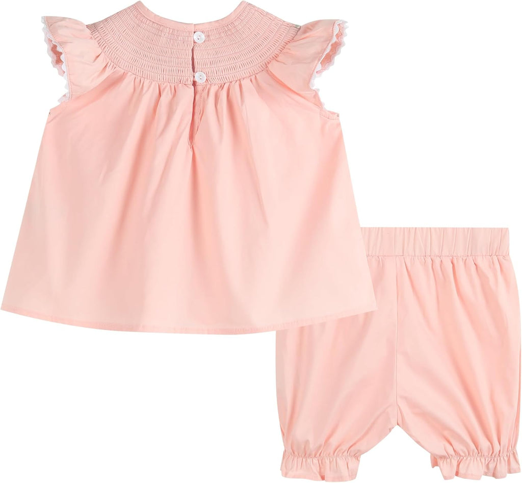 Girls Baby and Toddler Bunny Smocked Top and Bloomer Set - 2pc Cotton Spring Summer Outfit