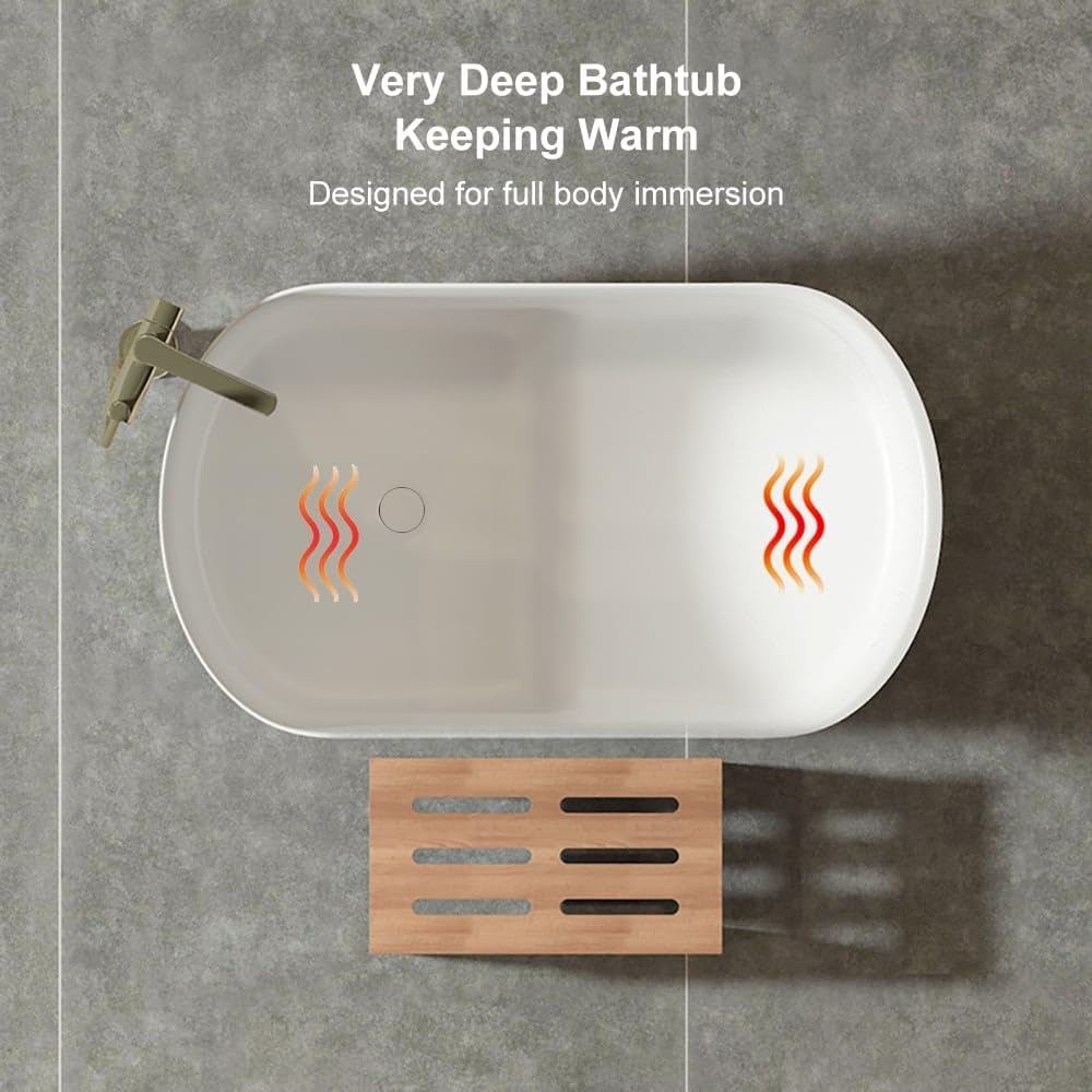 40" Japanese Soaking Bathtub Modern Deep Oval Freestanding Tub in Matte White Stone Resin