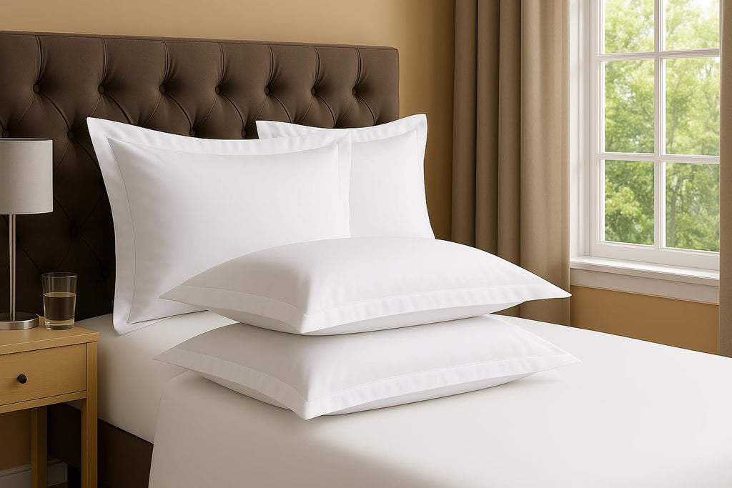 2 Pack Pillow Shams Standard Size 20x26 - 600 Thread Count 100% Organic Cotton White Pillow Covers with 2 Inch