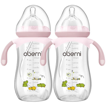 Toddler Milk Bottle 330ml/11oz, Anti-Colic Baby Bottle with Fast Variable Flow Nipple for 12 Months, Weigthed Straw