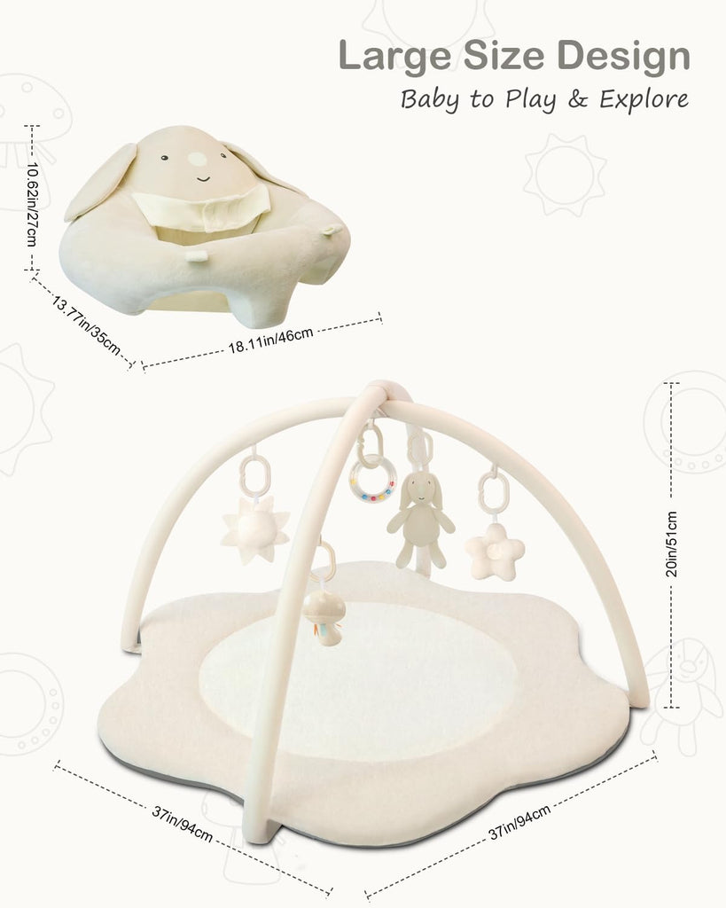 In-1 Baby Play Mat & Baby Seats for Infants for Sitting Up, Tummy Time Gym Activity Mat with 5 Detachable Toys