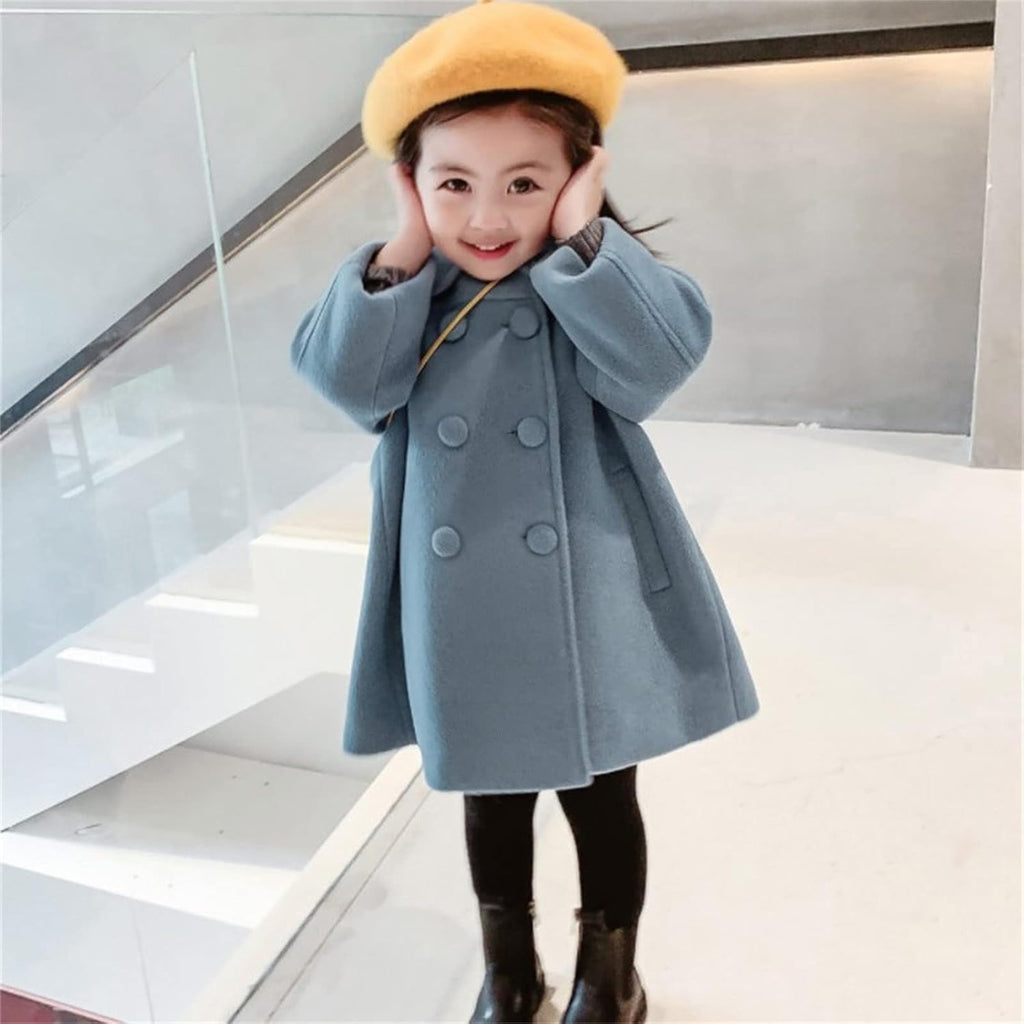Girls' Dress Coat Double Breasted Peacoat Toddler Girls Trench Coat Wool Blend Long Winter Coat Kids Faux Fur Jacket