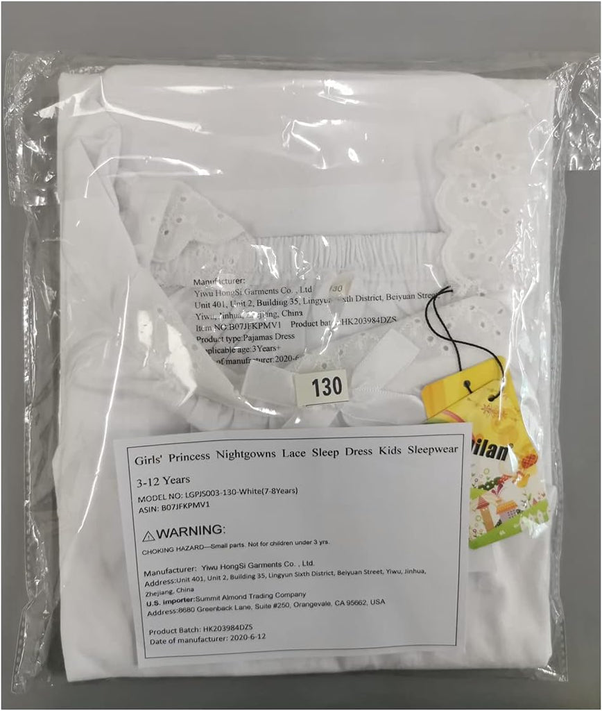 Girls' Princess Nightgowns Lace Sleep Dress Kids Sleepwear
