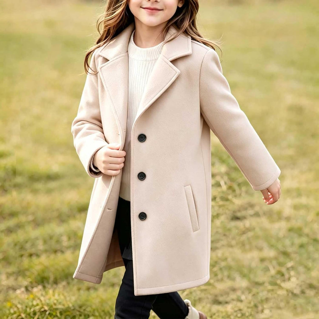 Girls Dress Coats Button Down Fall Trench Coat with Pockets