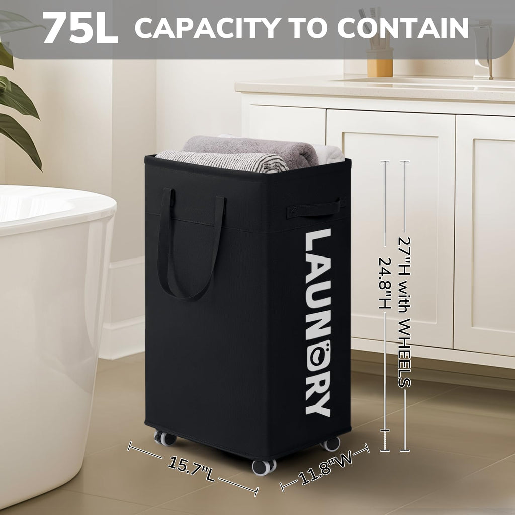 75L Roling Dirty Clothes Hamper with Removable Wash Bag