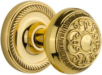 Rope Rosette with Egg & Dart Knob, Passage - 2.375", Unlacquered Brass