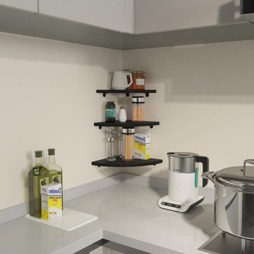 6 Pack Floating Corner Shelf Wall Mount (Black)