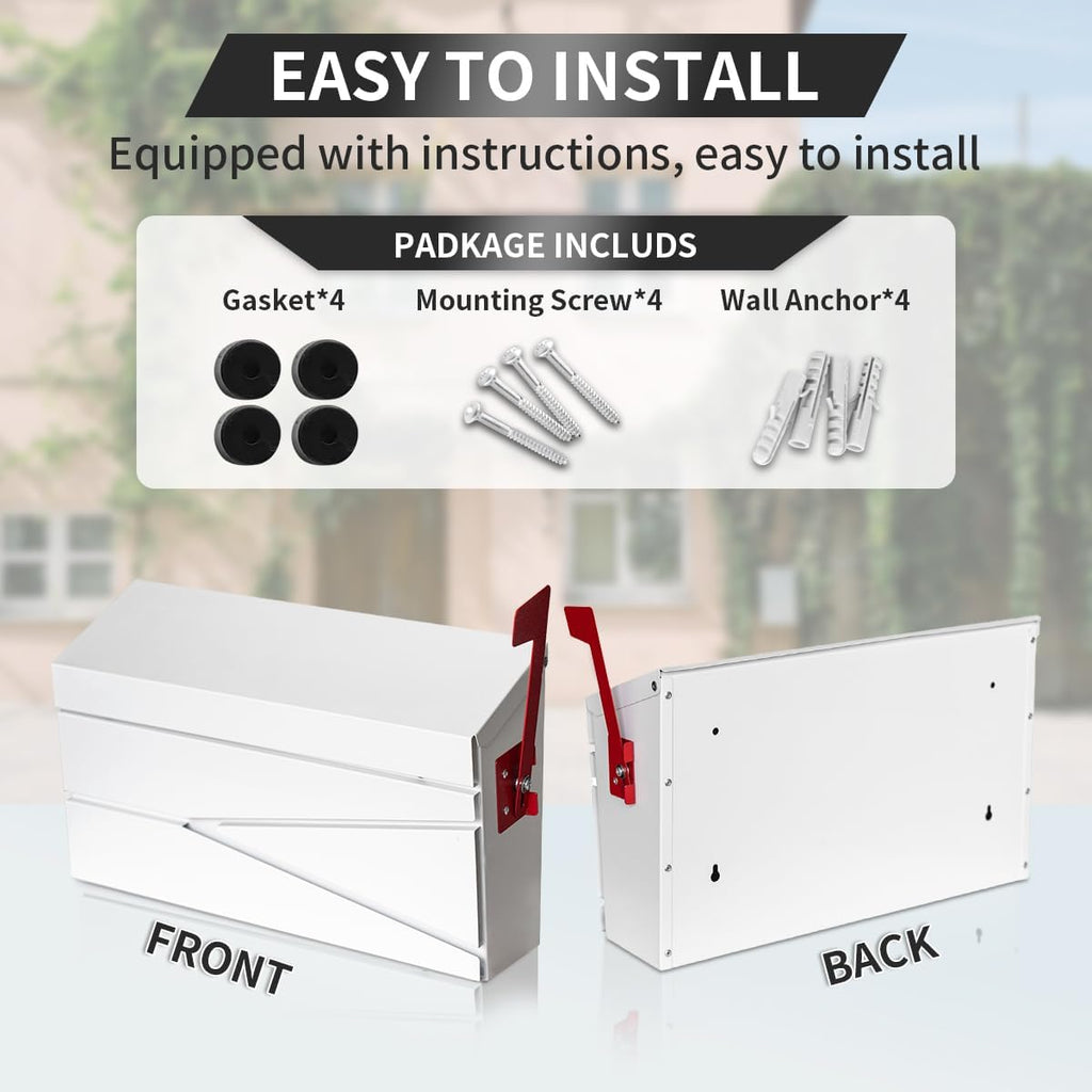 Wall Mount Mailbox, Large Capacity Mailbox Rust-Proof Metal Post Drop Box, Mailboxes 15.74"×9.84"×4.33", White