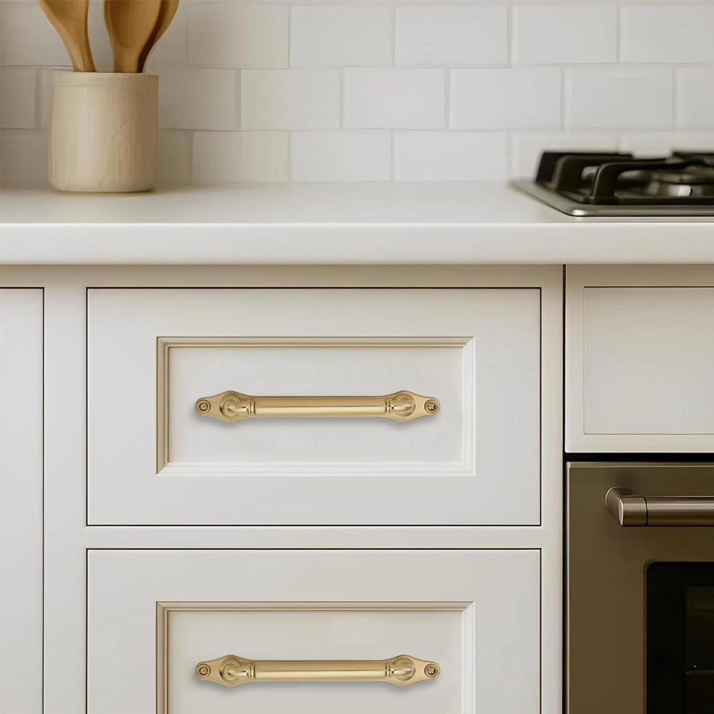 5 Pack 5 Inch Hole Center Brushed Brass Cabinet Pull with Backplate Solid Heavy-Duty Handles with Base Plate Cabinet