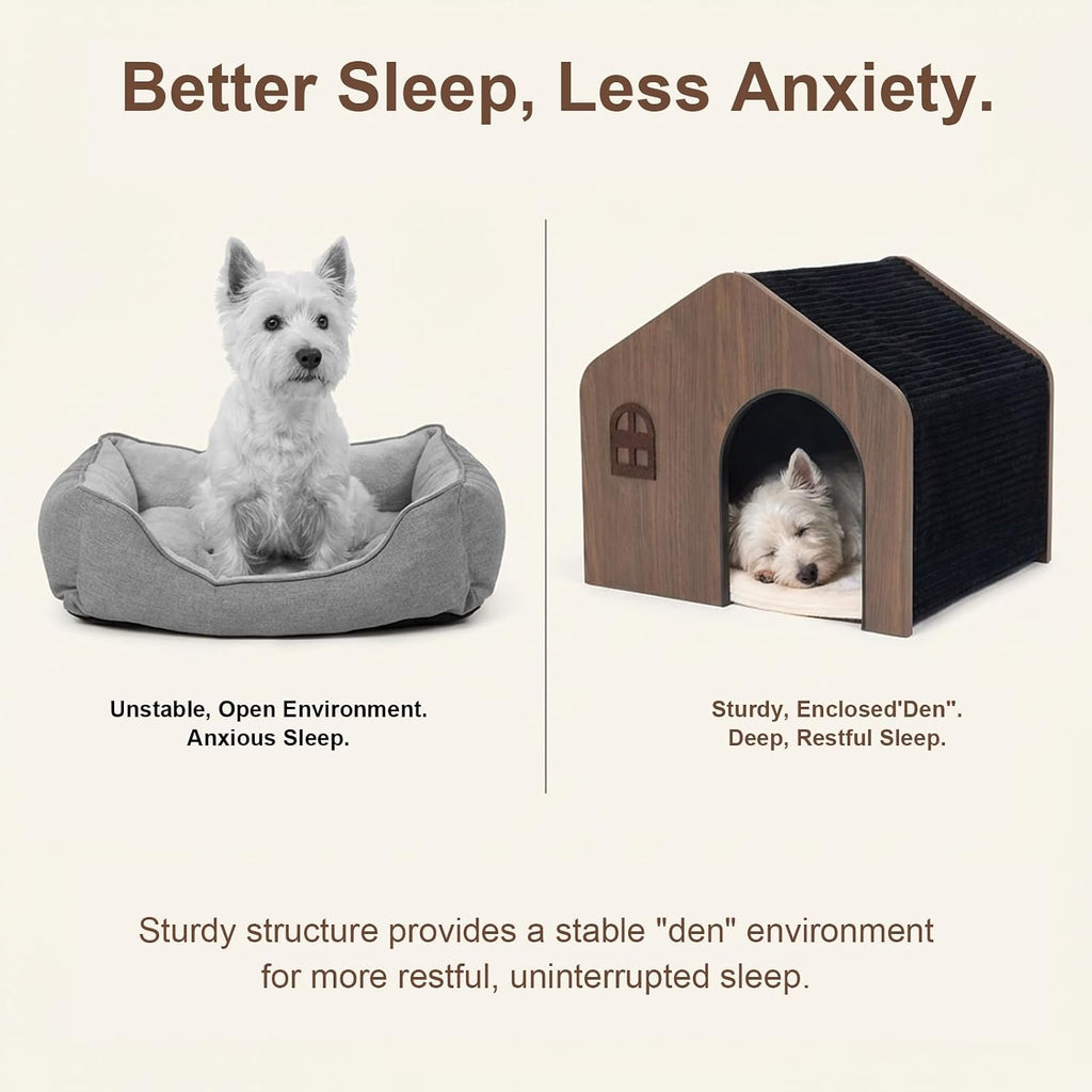 Wooden Indoor Cat House - E0 Grade Enclosed Cat Cave Bed
