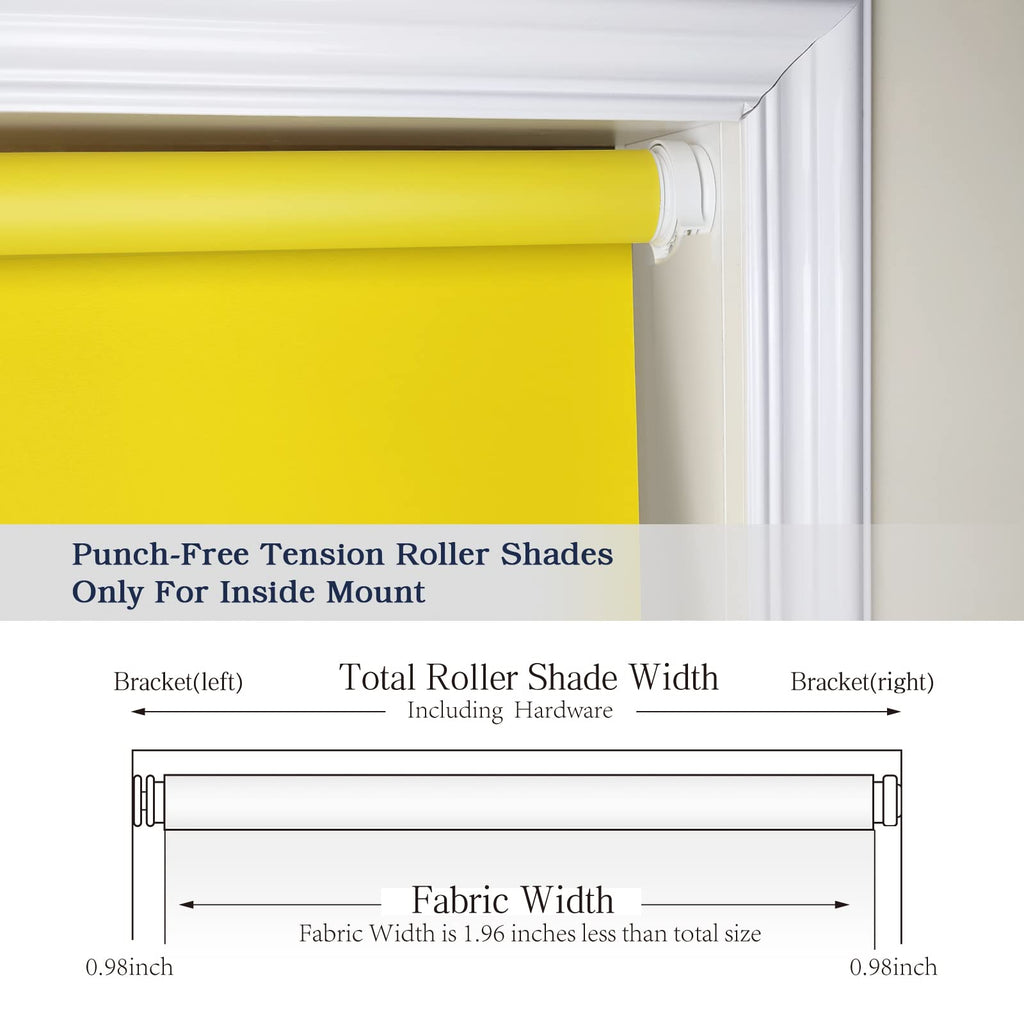 No Drill Inside Mount Blackout Roller Shades, Yellow Custom No Tools Tension Window Blinds, Easy Install Waterproof