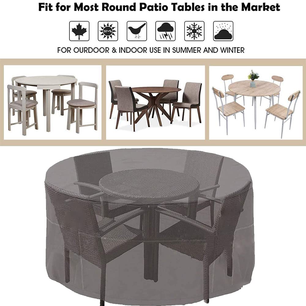 Round Patio Furniture Set Covers - Waterproof, Dustproof - Round Table & Chair Set Cover - Outdoor Garden - Coffee