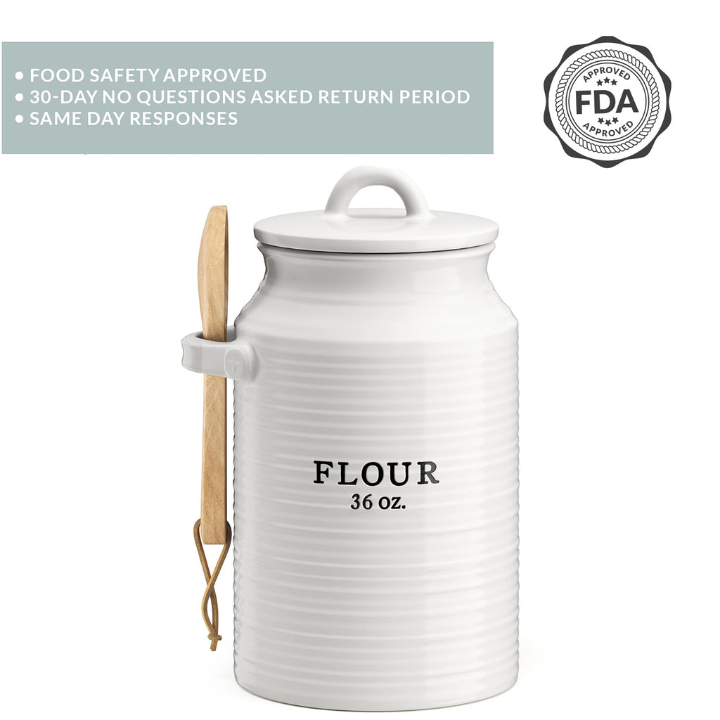Ceramic Flour Canister Counter, White