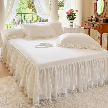 Floral Stereo Lace Bed Skirt for King Bed - 17in. Drop, Dust Ruffle Bedskirt Anti Wrinkle & Fade Resistant