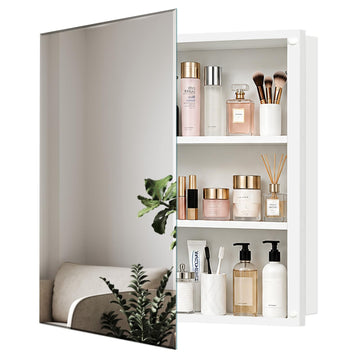 Bathroom Medicine Cabinet with 20x20 in Square Beveled Frameless Mirror, Wall Mounted Mirror Cabinet Toilet