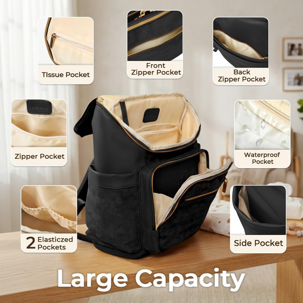 Leather Diaper Bag Backpack Suede Baby Backpack with Changing Pad