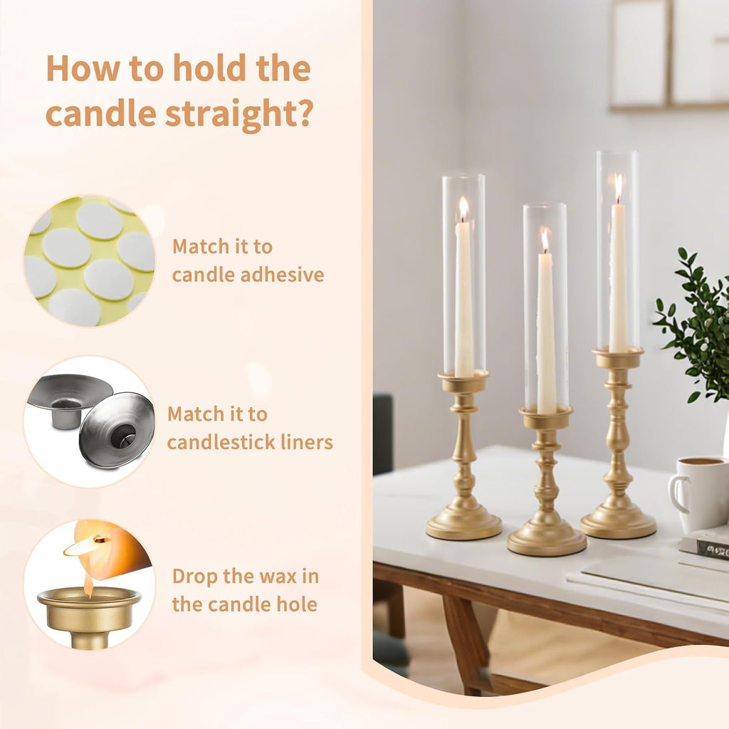 Gold Candlestick Holders Bulk: Set of 6 Tall Hurricane Glass Taper Candleholders - Vintage Candles Stick Stand for