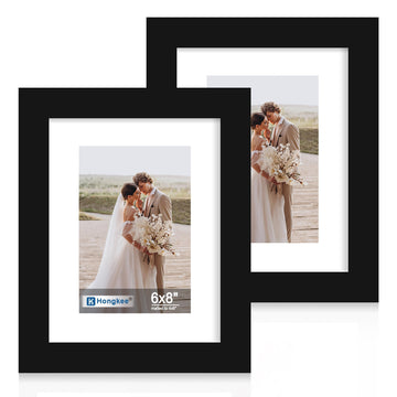 6x8 Picture Frame Set of 2, Real Glass and Wood Frame for Mat 4x6