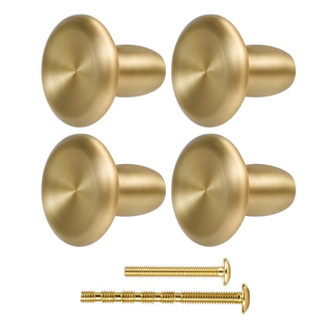 4 Pack Solid Brass Cabinet Knobs - 1.18" Round Mushroom Drawer Knobs, Brushed Gold Hardware Dresser Cupboards