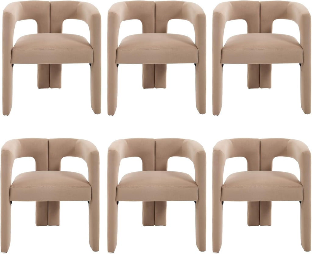 Modern Dining Chairs Set of 6, Upholstered Side Chairs Velvet Fabric Guest Chairs with Barrel Backrest Armchair for