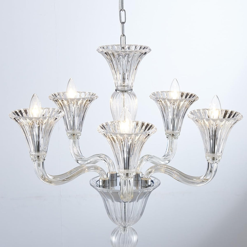 5 Light Crystal Chandelier, Modern Dining Room Light Fixture, Clear Crystal Pendant Light for Bathroom Bedroom Livingroom, D19xW19xH23, E12 Socket A100-B0DSPBZZ2Q