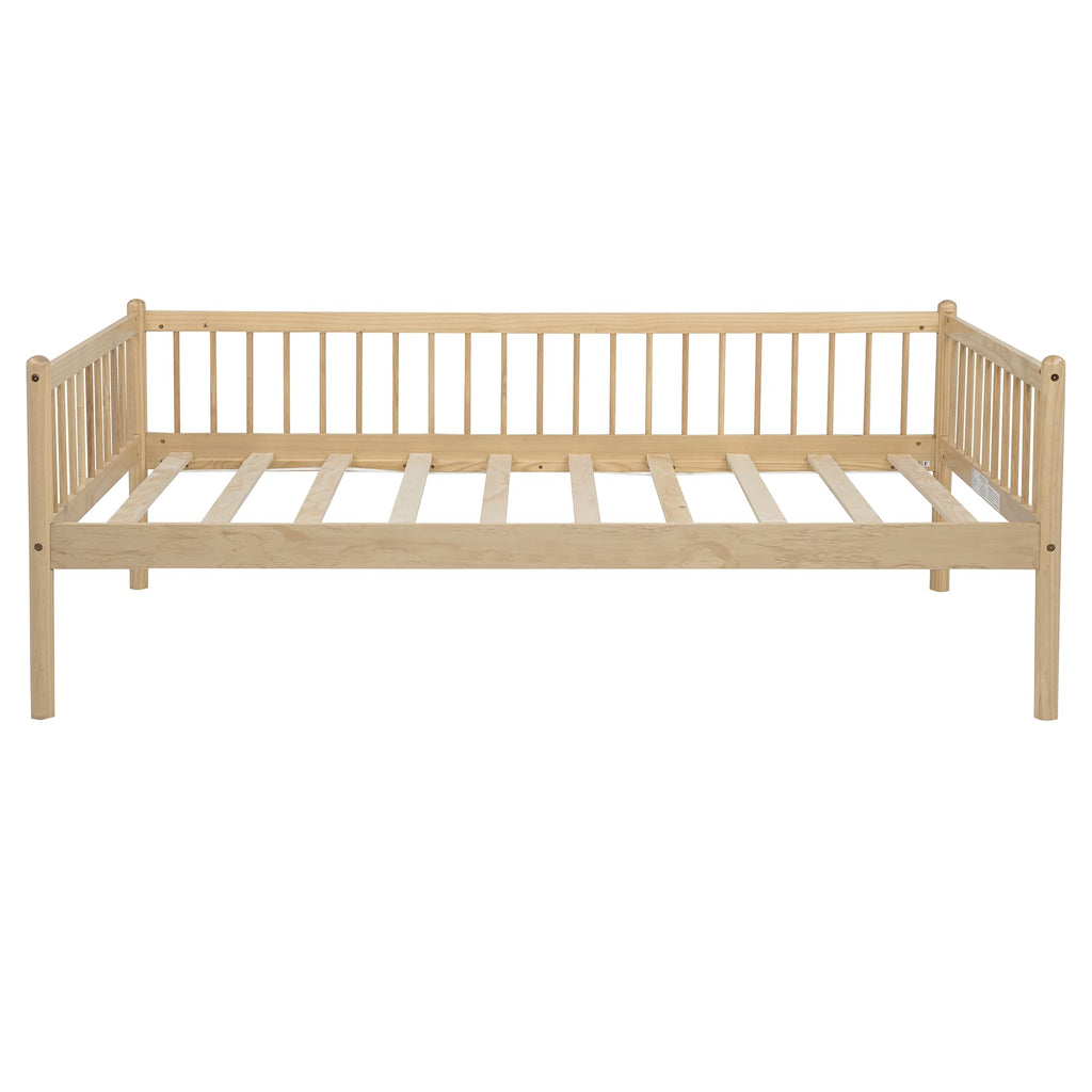 Twin Daybed with 3-Side Guardrails and Wood Frame, Natural