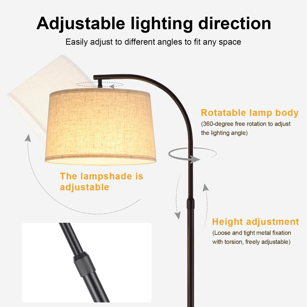 Modern Arc Floor Lamp, Adjustable Height, 3-Color Bulb