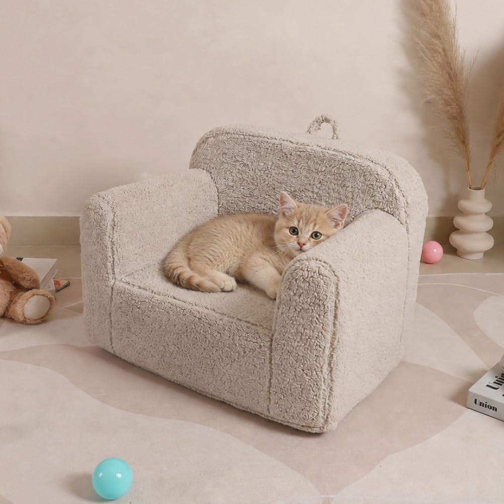 Kids Snuggly-Soft Sherpa Chair, Comfy Sofa Chair, Light Grey