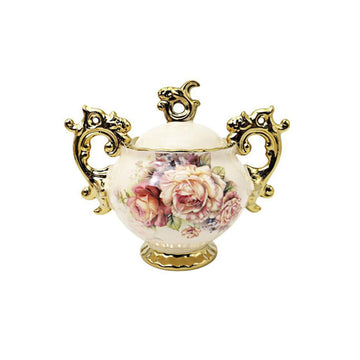 12oz Gold Vintage Floral Porcelain Sugar Container with Lid