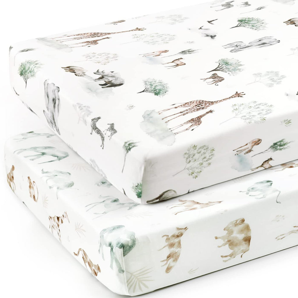 Crib Sheets 2 Pack, Jersey Knit Stretchy Soft Fitted Baby Bed Sheet