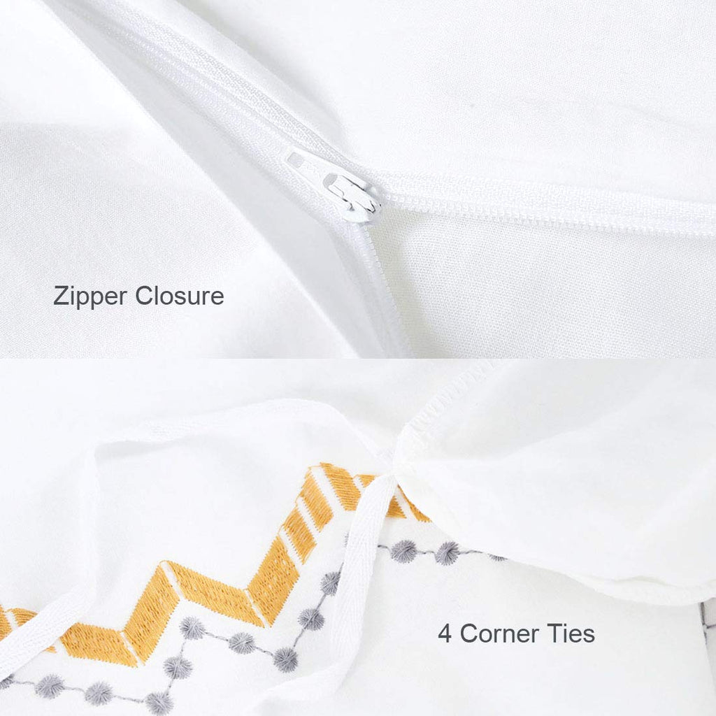 Boho Duvet Cover Set White King Grey Yellow Geometric Moroccan Textured