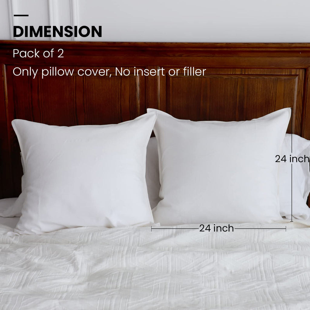 Linen Euro Shams Basic Style Solid Color 24x24 Inch Pack of 2 Flax Cotton Blend Decor Throw Pillow Covers Soft