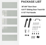 36" x 84" Glass Barn Door with 6.6 FT Hardware Kit, Handle & Floor Guide, Pre-Drilled Sliding Barn D