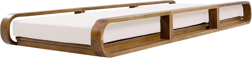 Teak Finish Acacia Wood Chaise Lounge - 1 Pcs Frame + 1 Pcs 4" 2-Fold Cream Water-Resistant Cushion, 400lbs Capacity