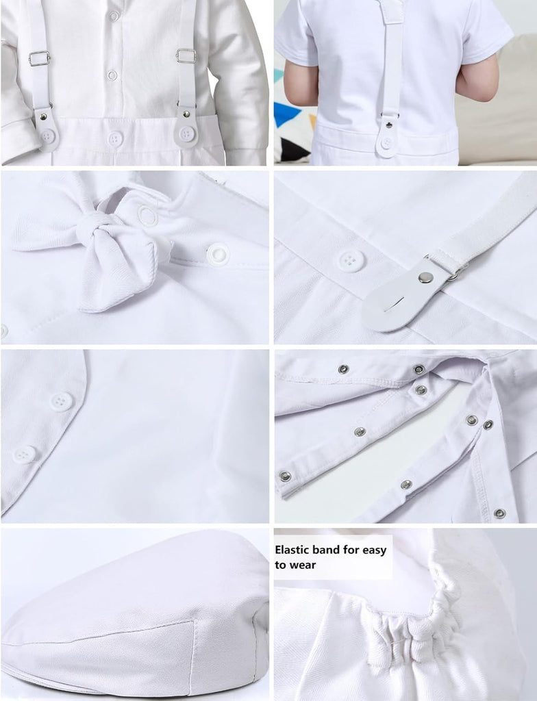 4pcs Baby Boys Suit -, Gentleman Romper & Vest & Berets Hat & Bow Tie