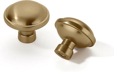 10 Pack 1-1/4 inch Brushed Brass Cabinet Knobs - Brushed Gold Drawer Knobs and Dresser Drawers
