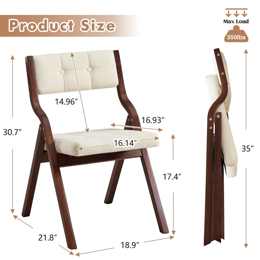 2-Pack Folding Dining Chairs with Cushion, Padded Foldable Dining Chairs, Portable Wooden Folding Chairs with Tufted