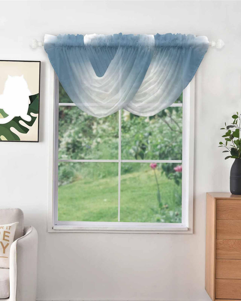 Blue Waterfall Valance Curtains Blue Ombre Sheer Swag Valances for Window, Gradient Blue and White Rod Pocket Elegant