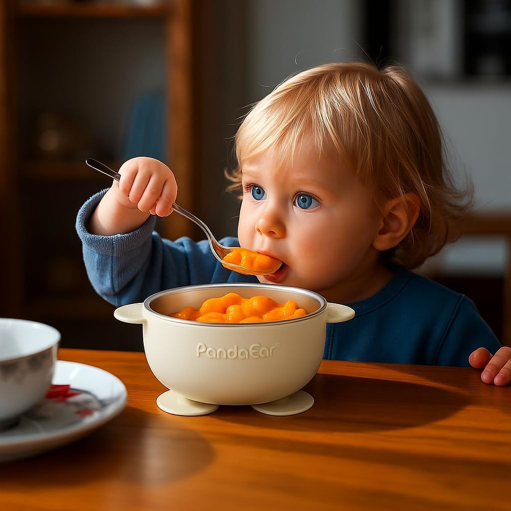 8PCS Baby Feeding Set | Stainless Steel Suction Plates and Bowls with Silicone Fork and Spoon Utensils | Baby Led