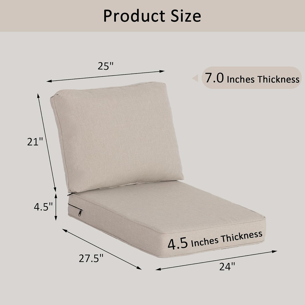 Outdoor Deep Seat Cushion Set of 2,24" x 27.5"x4.5" Patio Cushions Resilient Foam Filling, Water-Resistant