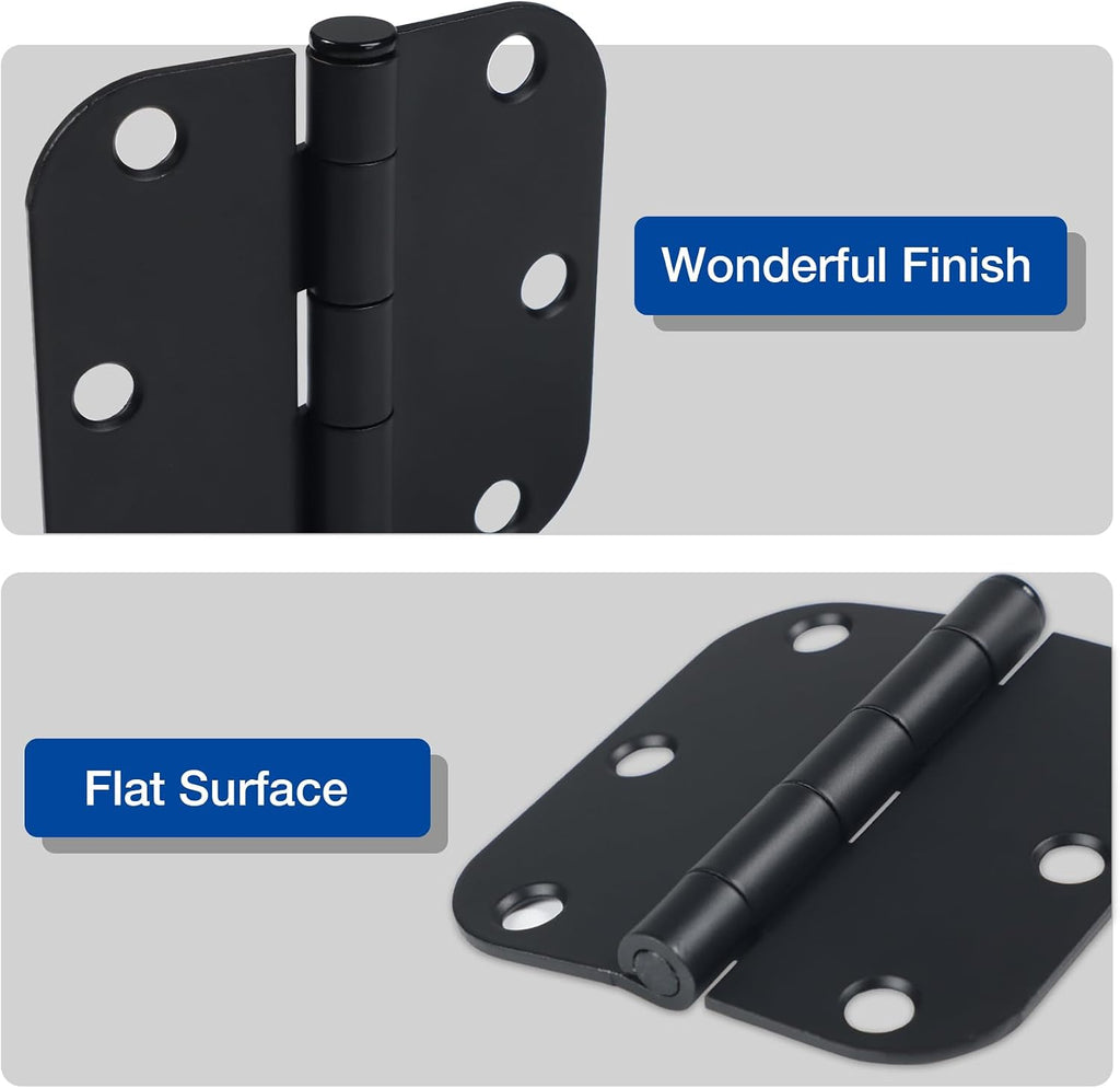 12 Pack 3 Inch Hinges Rounded Matte Black Door Hinges Interior Door Hinges Black Matte 3 Inch Door Hinge 5/8" Radius