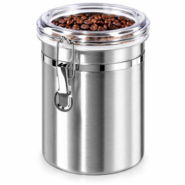 Stainless Steel Kitchen Canister 62 fl oz - Airtight Clamp Lid, Clear See-Thru Top - Ideal Storage, Food Storage