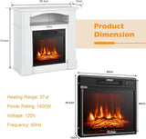 32 Inch Freestanding Electric Fireplace with Mantel, Realistic Flame, Thermostat, 3 Brightness Levels, Timer and Remote Control, White