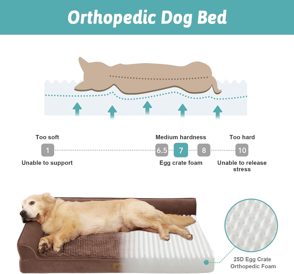 Orthopedic Dog Bed for Extra Large Dogs, L Shaped XL 44x32 inch