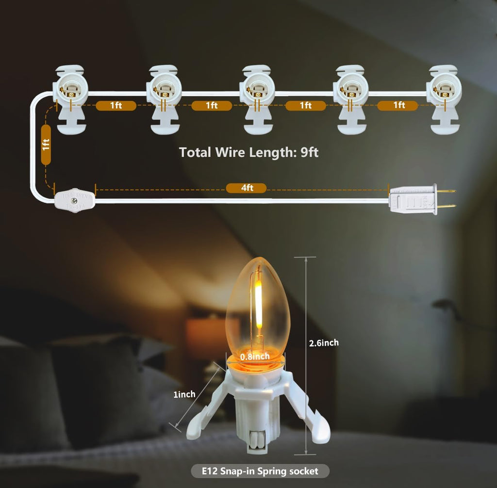 Accessory Cord with 5 PCS C7 LED Night Light Bulbs, E12 Base, 1 Pack