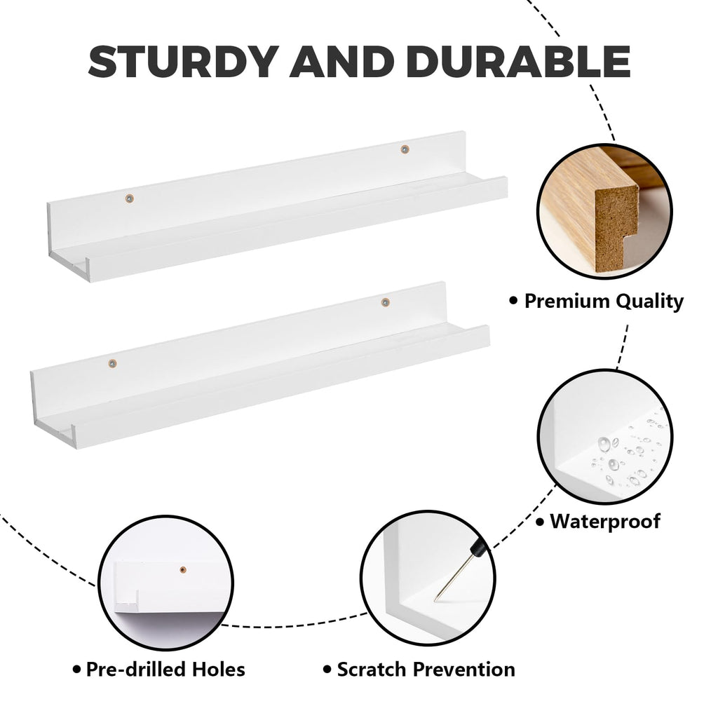 24" Wood Floating Shelves Wall Shelf with Lip, 2Pcs, White